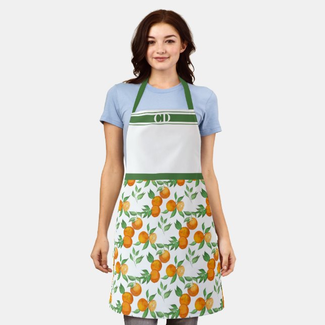 Tablier Apron oranges botaniques monogrammes (Porté)