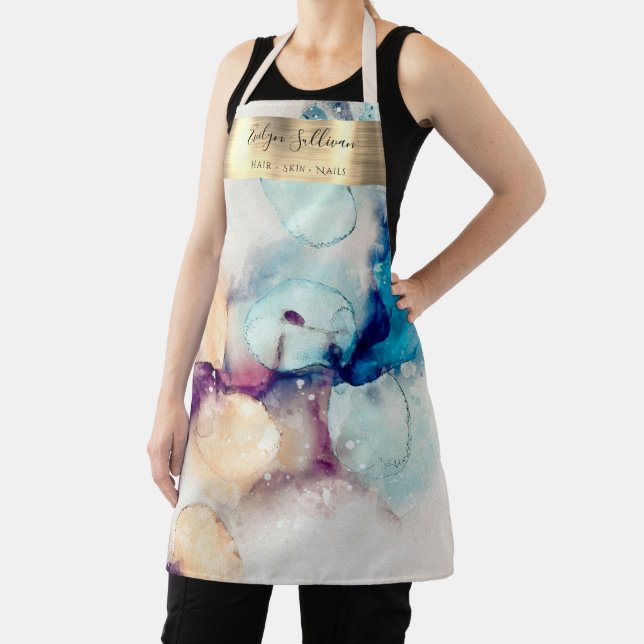Tablier apron professionnel de beauté couleur bleu violet (Insitu)