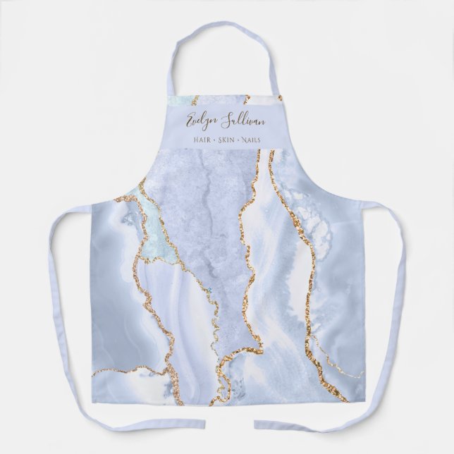 Tablier apron professionnel de beauté pastel blue agate (Recto)