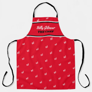 Tablier Apron rouge moderne avec nom de chef