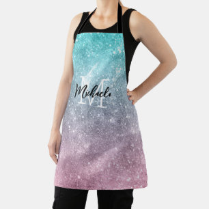 Tablier Aqua blue Pink ombre mer galaxie abstraite Monogra
