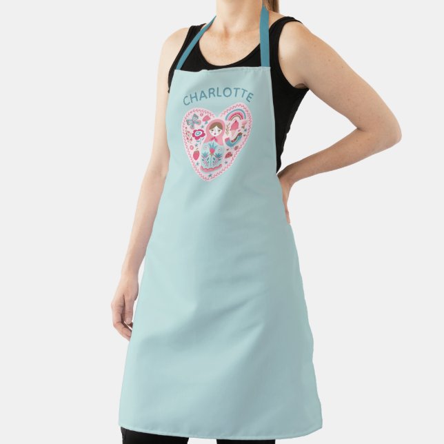 Tablier Aqua Blue Turquoise Moderne Cuisine Fille (Insitu)