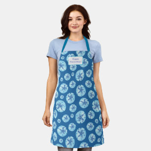 Tablier Aqua-turquoise sable bleu dollar aquarelle nom per