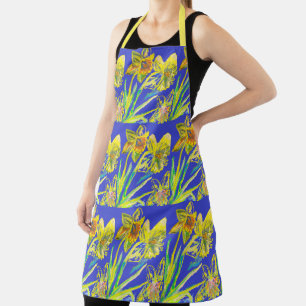 Tablier aquarelle affodil Fleur Jaune Bleu Abstrait