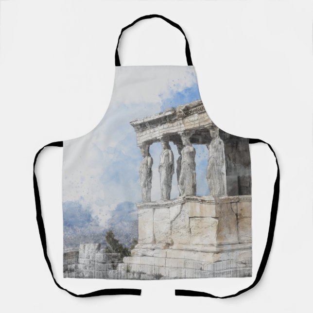Tablier Aquarelle Antique Athènes Grèce Apron - Historique (Recto)