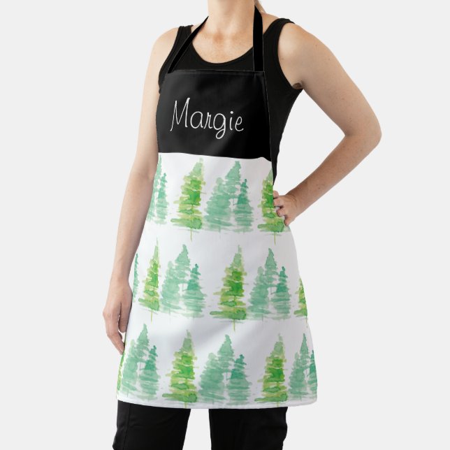 Tablier Aquarelle Arbre de Noël Pine Doodle Art Apron (Insitu)