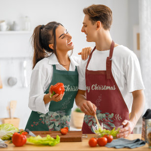 Tablier Aquarelle Berries verdure Joyeux Noël