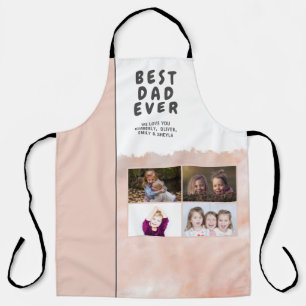 Tablier Aquarelle Best Dad Script 4 Photo Collage Apron