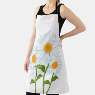 Tablier Aquarelle blanc marguerite florale