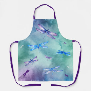 Tablier Aquarelle Bleu vert Motif pourpre