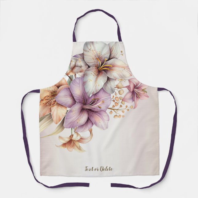 Tablier Aquarelle Boho Rose Fleurs Élégante Et Élégante (Recto)