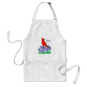 Tablier Aquarelle Cardinal Oiseau Bois Violet Fleurs