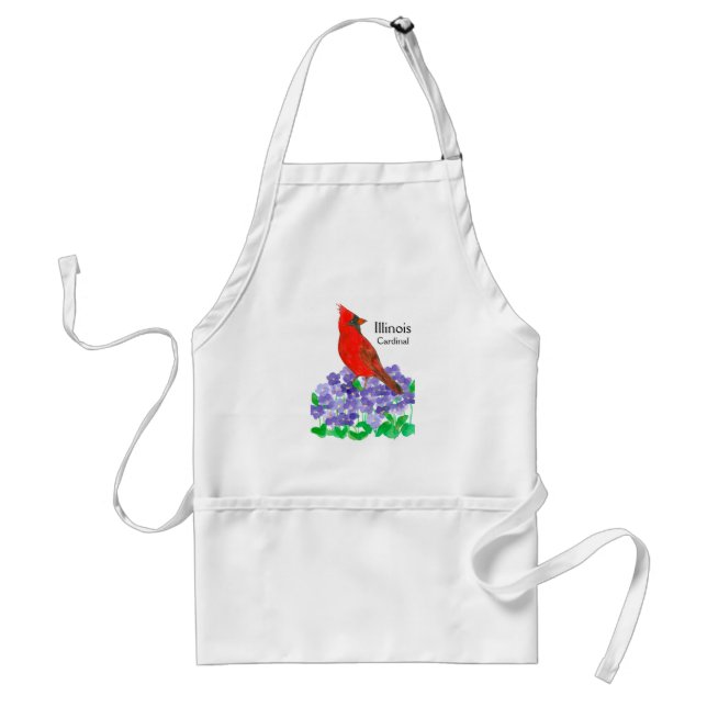 Tablier Aquarelle Cardinal Oiseau Bois Violet Fleurs (Devant)