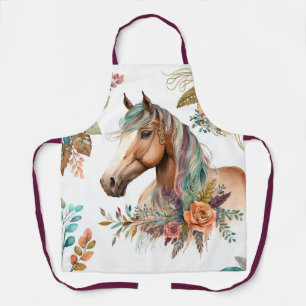 Tablier Aquarelle cheval boho fleurs automne moy pays