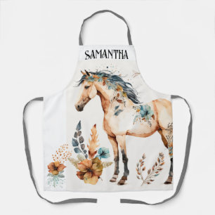 Tablier Aquarelle cheval boho pays fleuri nom de la chute