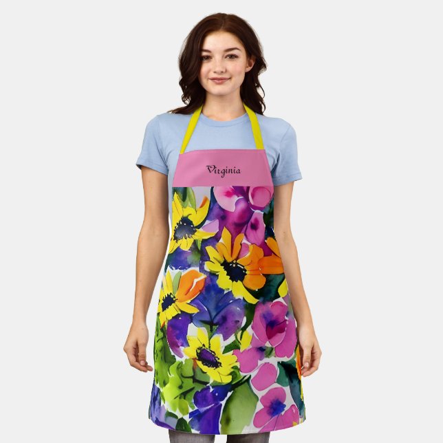 Tablier Aquarelle colorée MODÈLE d'art floral, (Porté)