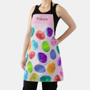 Tablier Aquarelle colorée OEufs de Pâques Nom personnalisé