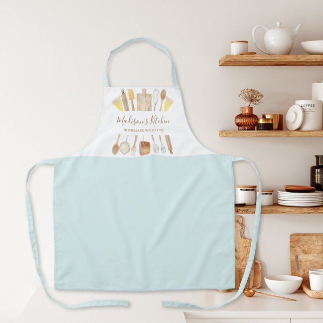 Tablier Aquarelle Cuisine Cuisine Ustensiles Pastel Blue (In situ)