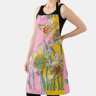 Tablier Aquarelle Daffodil Fleur rose floral Apron