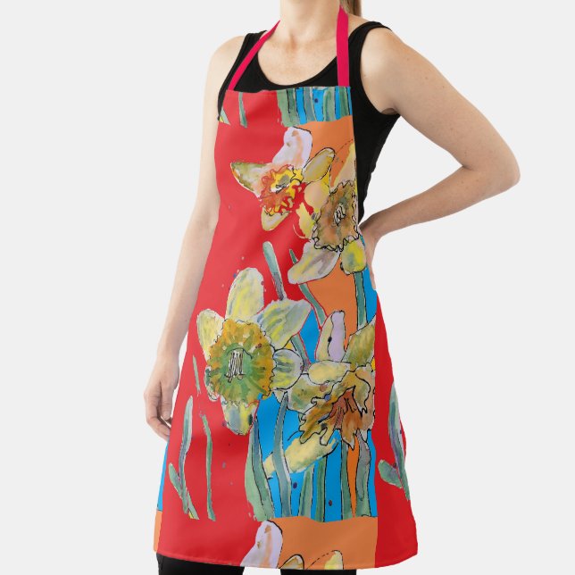 Tablier Aquarelle Daffodiolée Rouge Jaune Fleur floral Apr (Insitu)