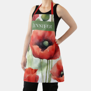 Tablier Aquarelle d'art moderne Poppies rouges