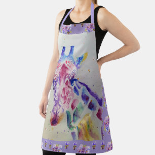Tablier Aquarelle de la Girafe Apron d'animaux de fleurs m