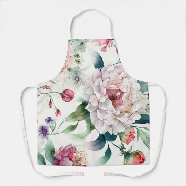Tablier Aquarelle élégante délicate motif asiatique floral (Recto)