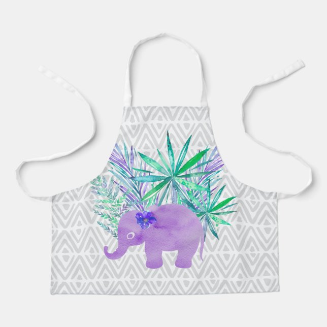Tablier Aquarelle Elephant Jungle Feuilles tropicaux (Recto)