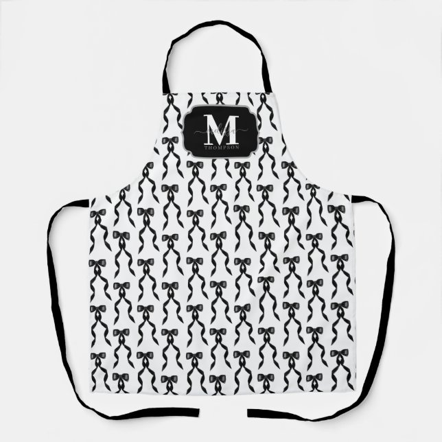 Tablier Aquarelle fantaisie Noir Bow Monogramme (Recto)