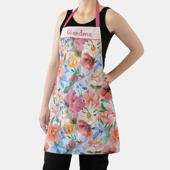 Tablier Aquarelle Fleur sauvage rose bleu (Insitu)