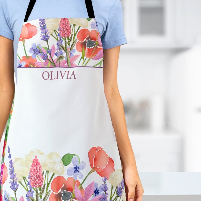 Tablier Aquarelle Fleurs, Cadeau personnalisé Fille d'anni (Créateur téléchargé)