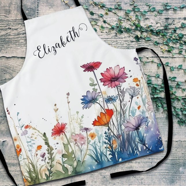 Tablier Aquarelle Fleurs Nom du saumon (Créateur téléchargé)