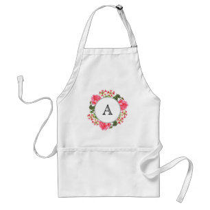 Tablier Aquarelle Fleurs roses Cercle de couronne