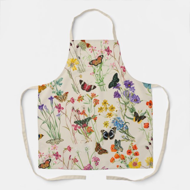 Tablier Aquarelle Fleurs sauvages & papillons Jardin Flora (Recto)