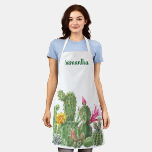 Tablier Aquarelle Floraison Cactus Succulent Monogramme Ap
