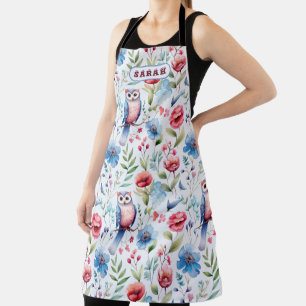 Tablier Aquarelle Florale Chouette Motif sans couture