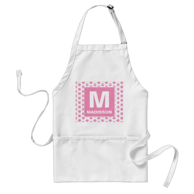 Tablier Aquarelle florale rose moderne Monogramme personna (Devant)