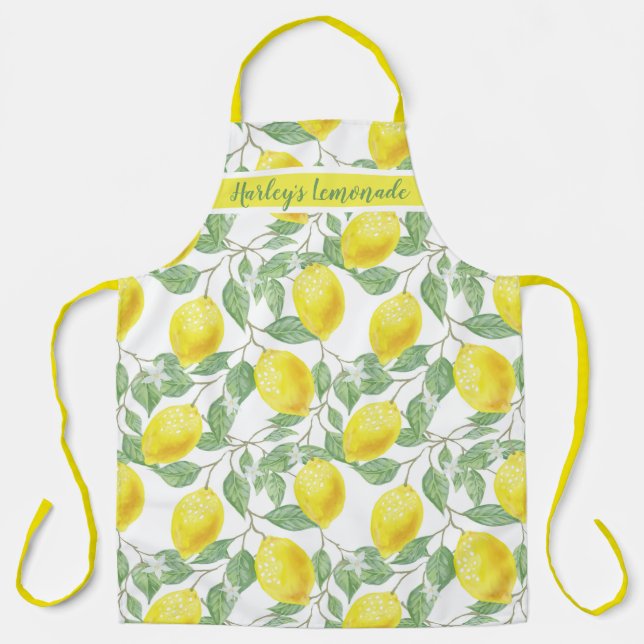 Tablier Aquarelle Fruit au citron Feuille Motif Monogramme (Recto)