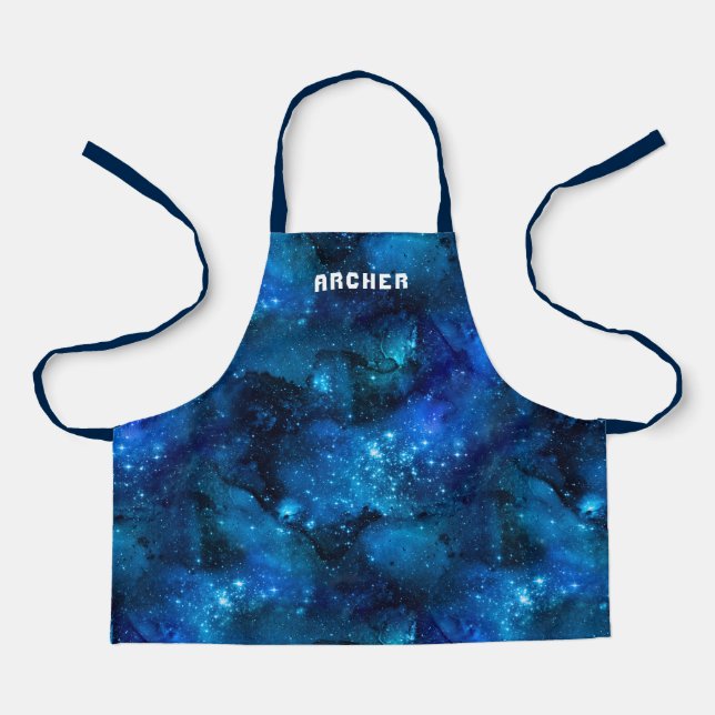 Tablier Aquarelle Galaxy Nebula Nom Bleu (Recto)