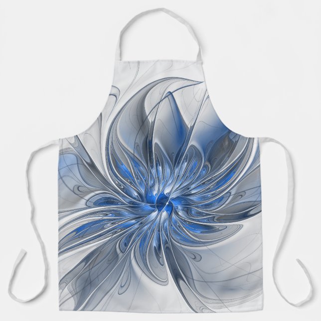 Tablier Aquarelle gris bleu Abstrait Fractal Art Flower (Recto)