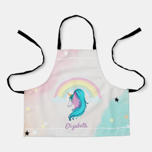 Tablier Aquarelle Magique Unicorne, Arc-en-ciel, Étoiles