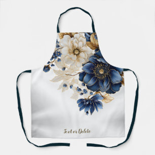 Tablier Aquarelle Marine Bleu Blanc Or Floral Argent