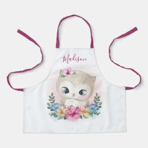 Tablier Aquarelle mignonne Chouette moderne Enfants Nom pe