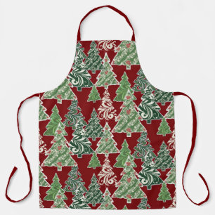Tablier Aquarelle moderne Arbre de Noël Rouge Vert Motif
