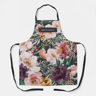 Tablier Aquarelle moderne rose floral noir girly élégant