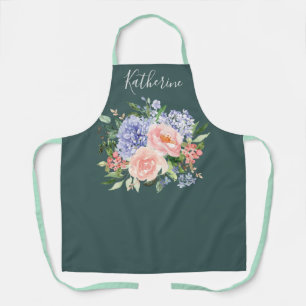 Tablier Aquarelle monogramme bleu rose printemps floral