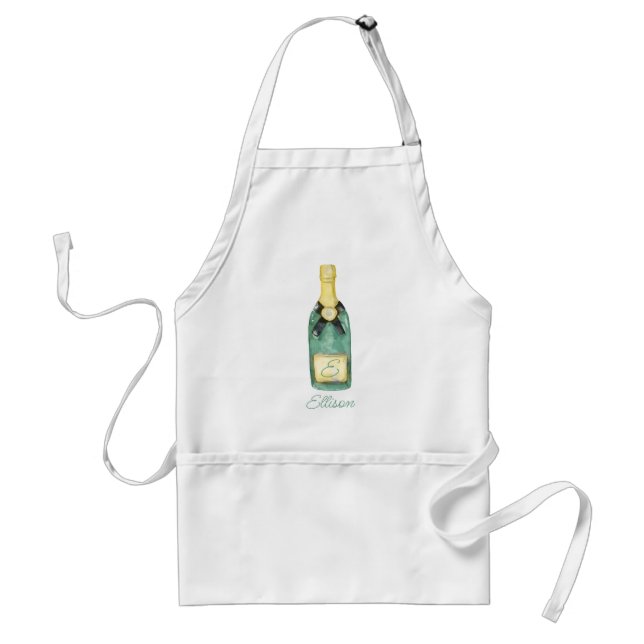 Tablier Aquarelle Monogramme Champagne de vin (Devant)
