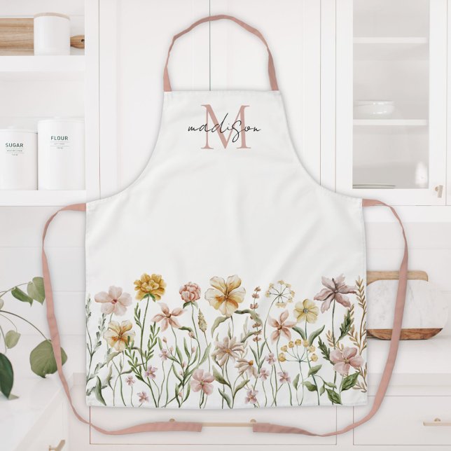 Tablier Aquarelle monogramme Fleur sauvage Floral de prair (In situ)
