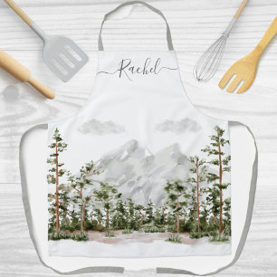 Tablier Aquarelle monogramme Montagne et forêt