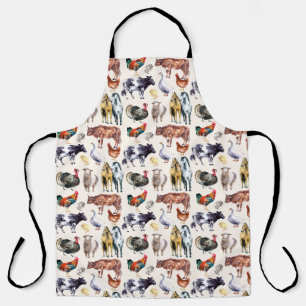 Tablier Aquarelle motif des animaux de ferme